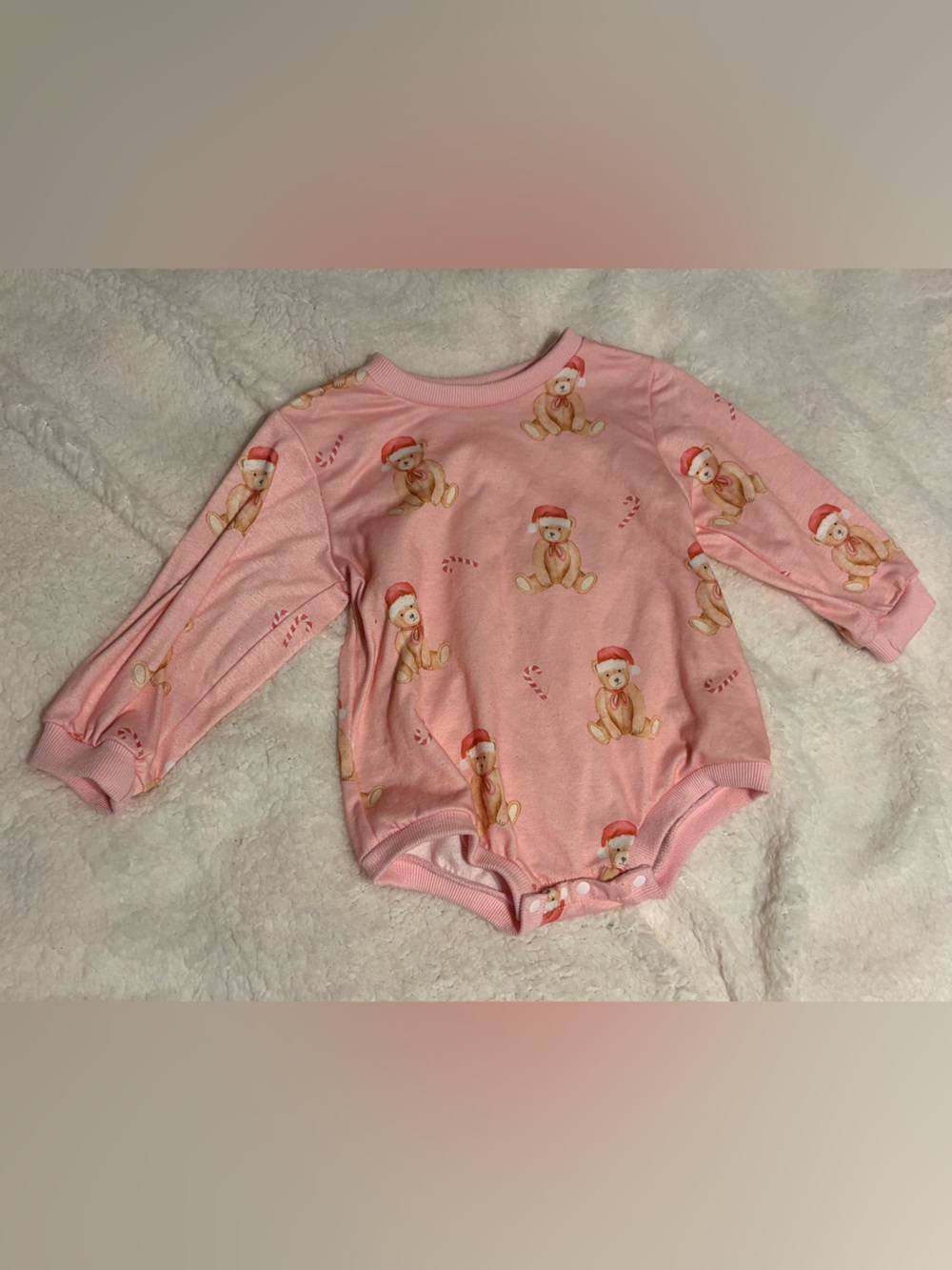 Pink Teddy Bear Print Long-Sleeve Baby Bodysuit